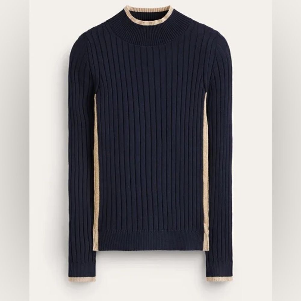 Boden | Isodora Ribbed Long Sleeve Sweater in Navy Gold Shimmer | S